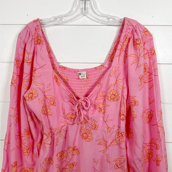 Billabong Crush On You Pink Floral Crinkle Mini Dress EUC Small - Picture 4 of 12